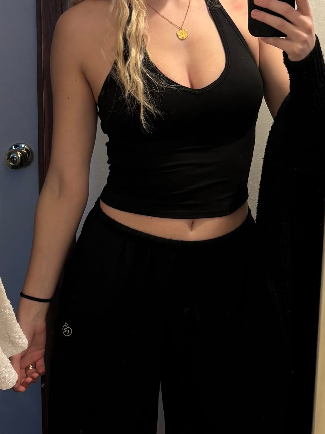Customer photo review of Black Halter Lounge Pant Set