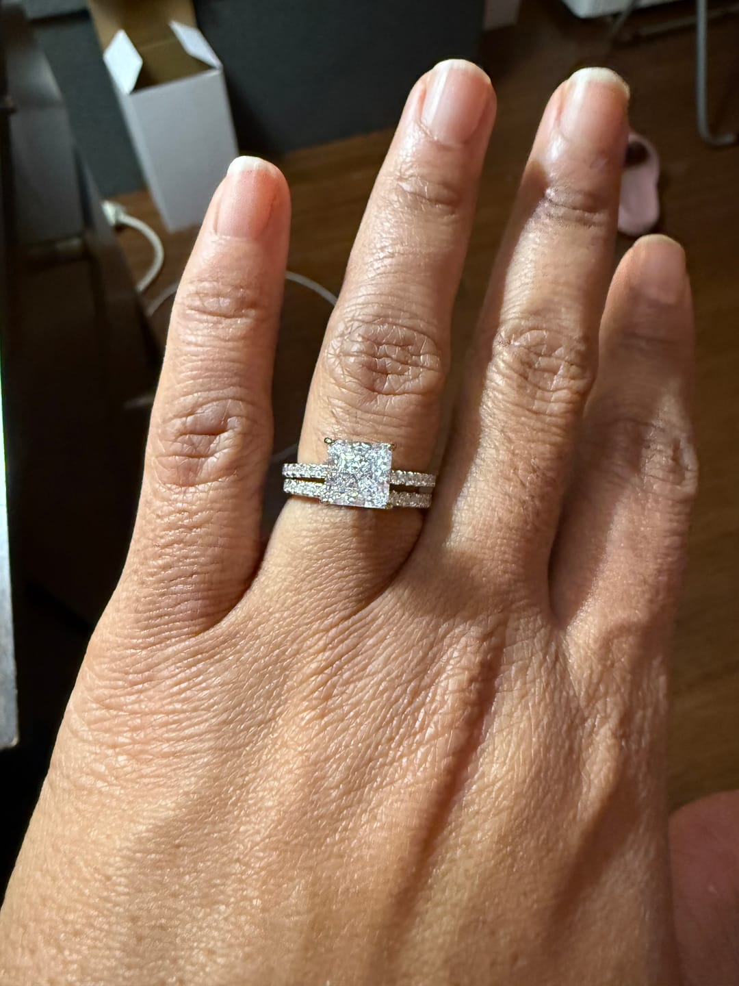 Customer photo review of S925 Square 2.0Ct Princess Cut Wedding Ring Set In Sterling Silver Stackable Ring Set For Women