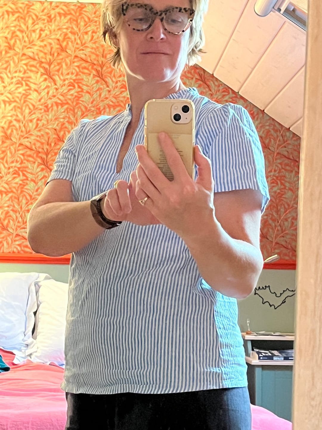Customer photo review of Blouse Ernestine lin/coton fine rayure bleue
