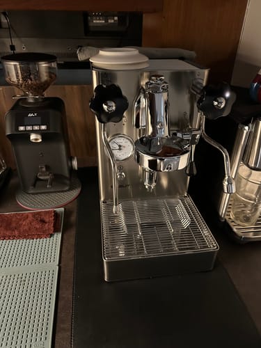 Customer's steel Lelit MARAX PL62X V2 espresso machine with black knobs set up on a kitchen counter.