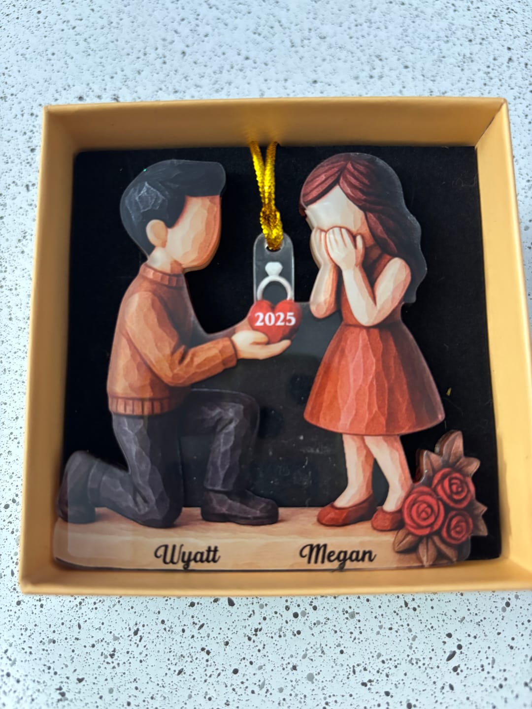 Customer photo review of Couple Marriage Proposal - Personalized Acrylic Ornament - Newly Engaged Gift, "She Said Yes!" Ornament, Just Engaged Gifts for Couples