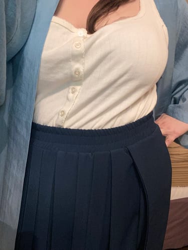 Customer photo review of Haiyan 海盐 Sea Salt Modernized Ming Plus Size Knit Standing Collar Top & Easy Wear Mamian Skirt