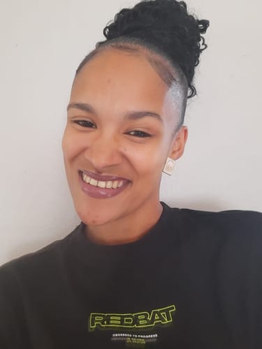 Customer photo review of Gold Pearl Square Earrings