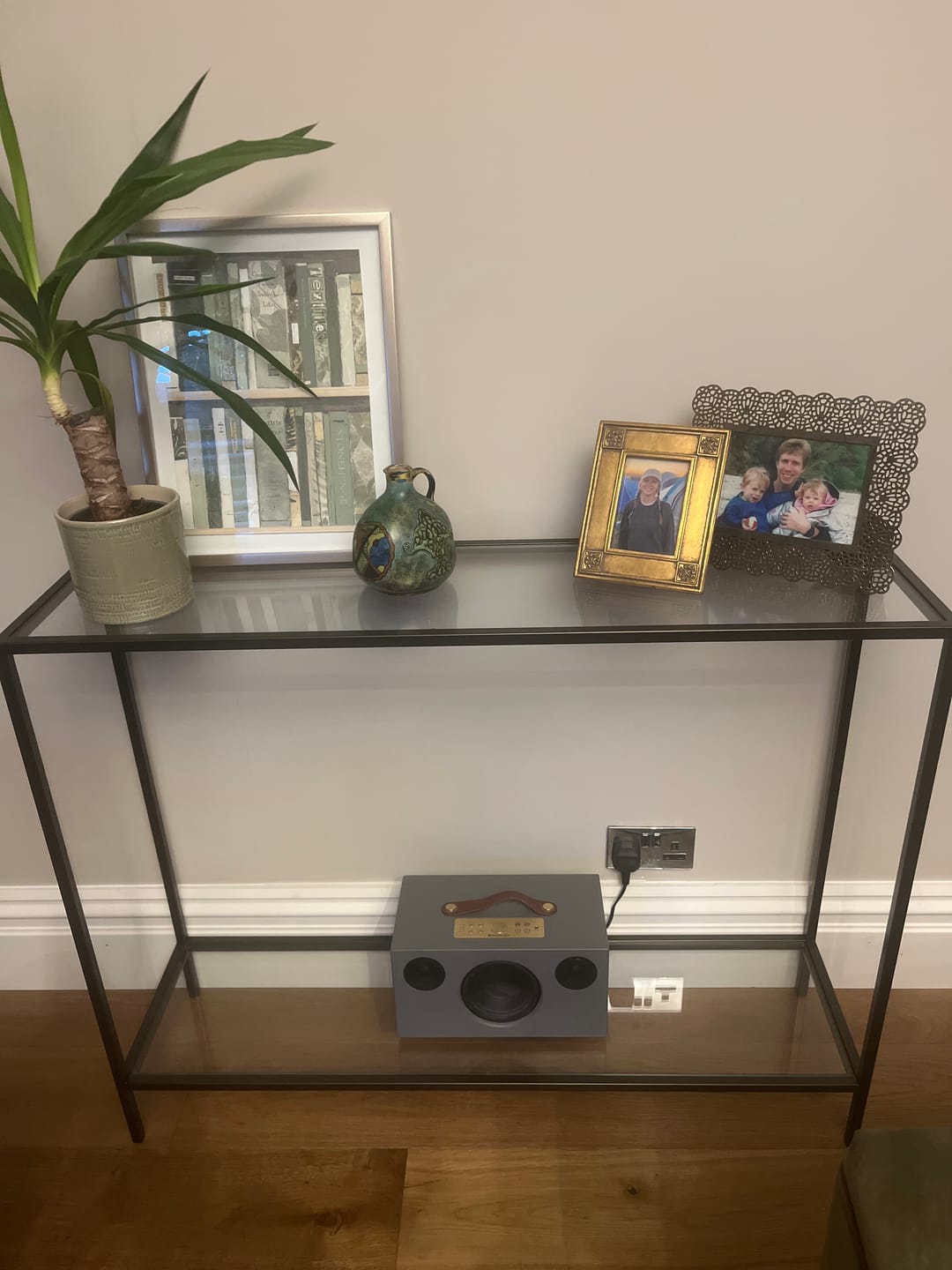 Customer photo review of Madison Glass Metal Console Table - Dark Bronze