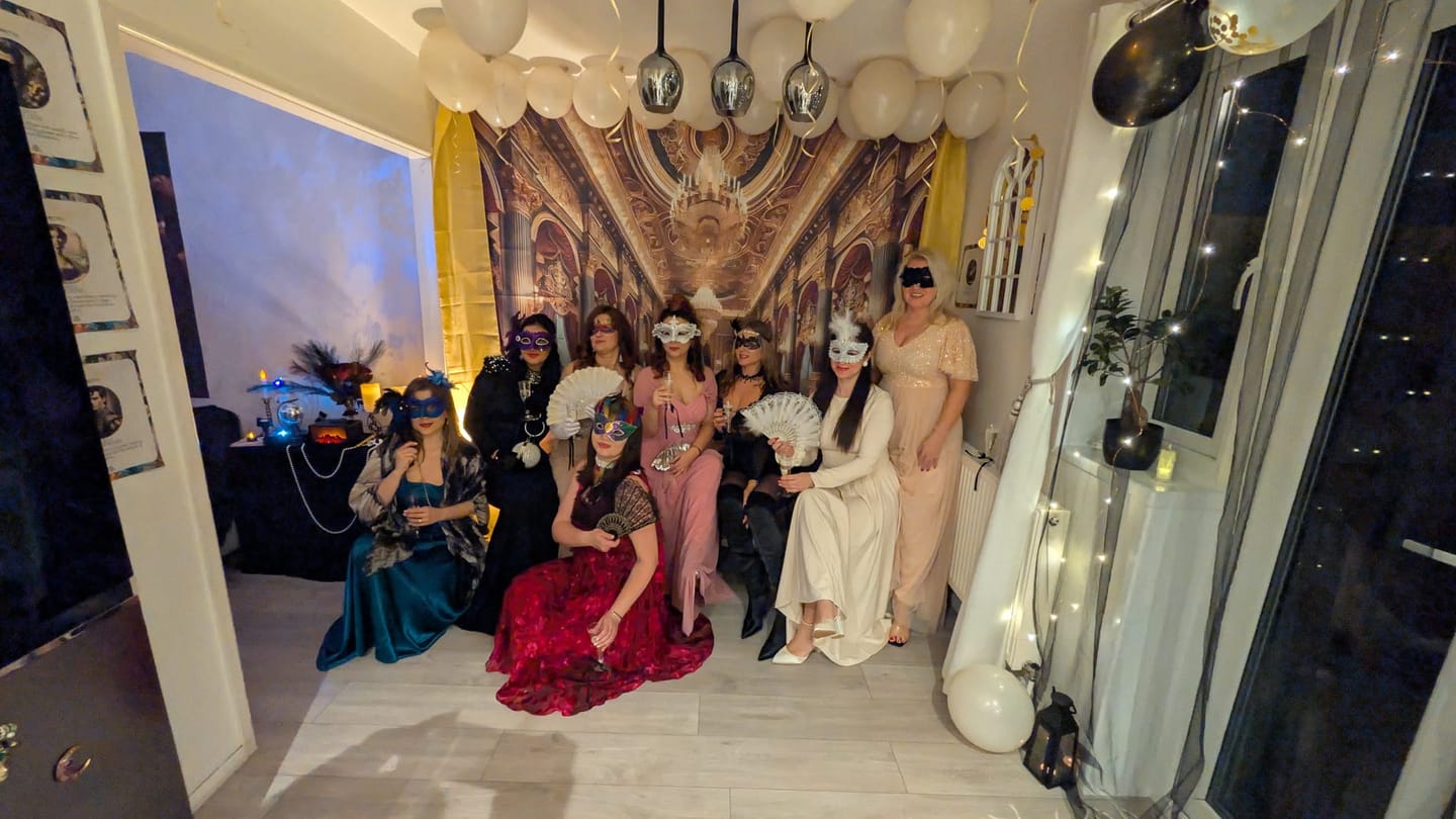 Customer photo review of Masquerade Ball/Carnival Murder Mystery Host Your Own Game Kit