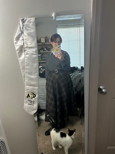 Customer photo review of Plaid Wool Blend Maxi Skirt – Handmade High Waist Flared Winter Elegance 3321