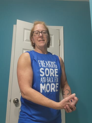 Customer photo review of Freaking Sore Back for More T-Shirt