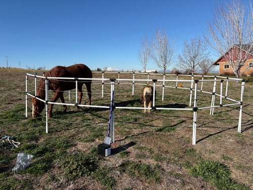 Customer photo review of Ready Made Portable Electric Horse Corral Fencing: (Electric EconoLine 10+2=12 Panels; 2 Rails)