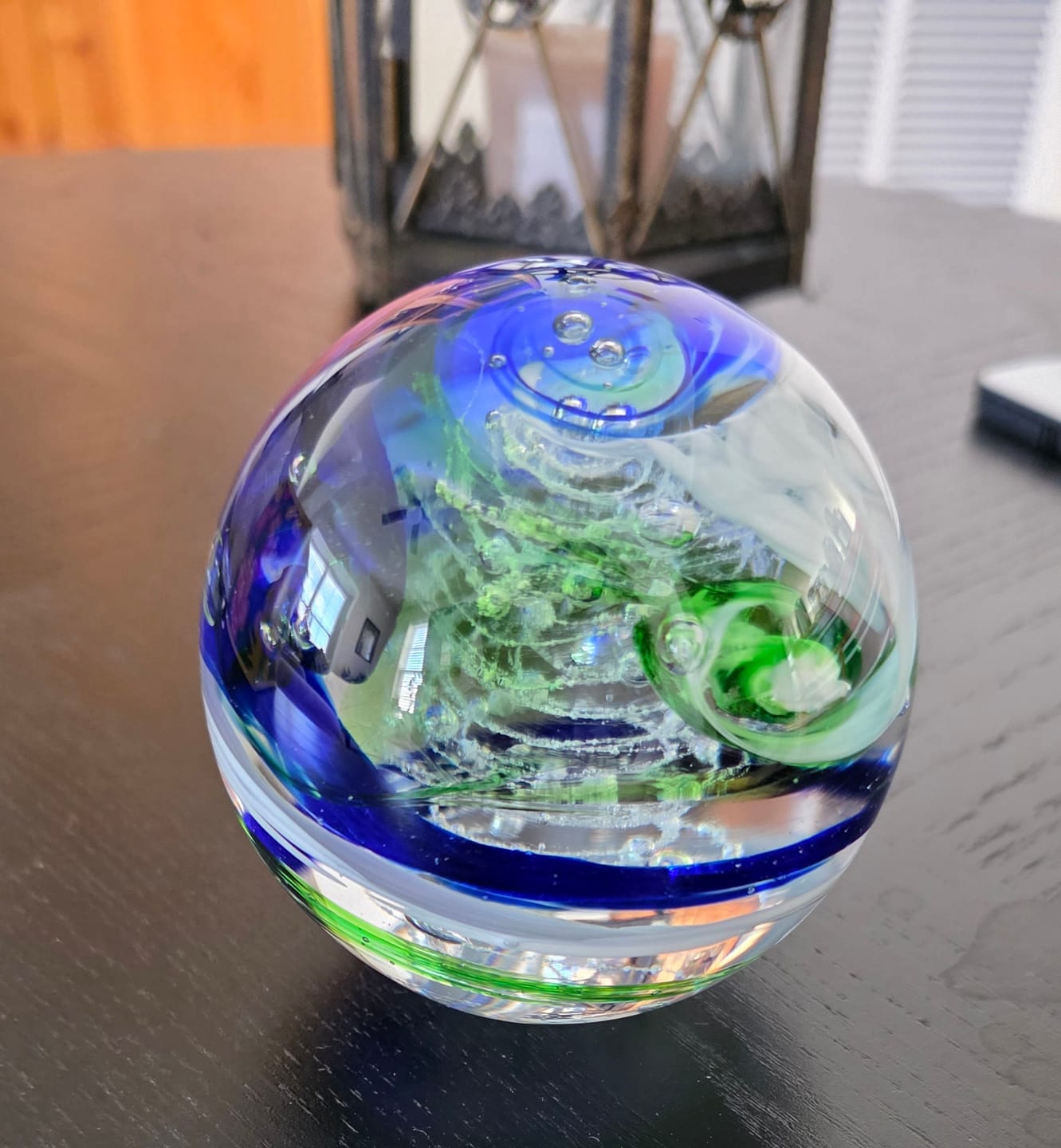 Customer photo review of Tri-Color Glimmer Orb with Cremation Ashes
