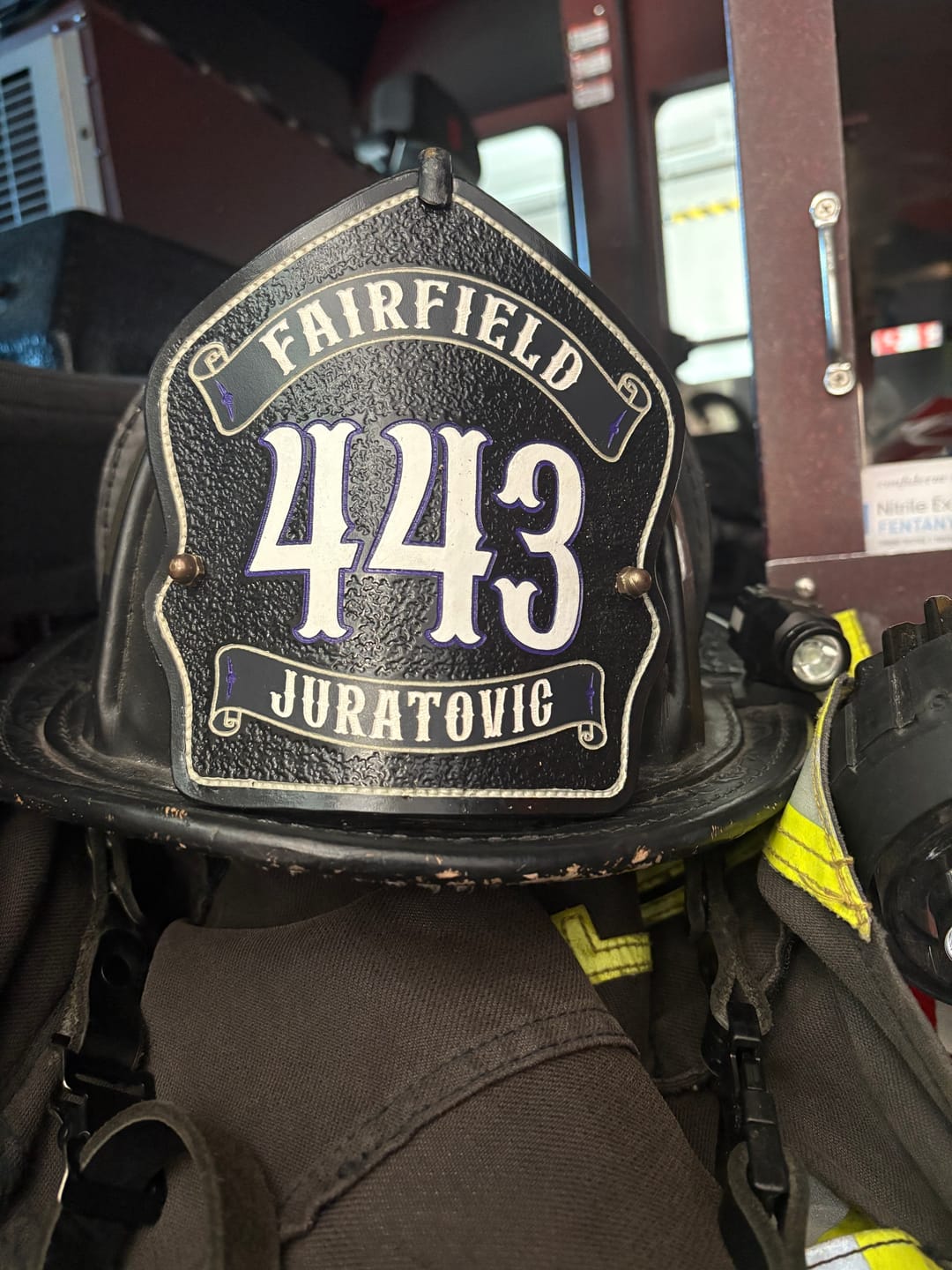 Customer photo review of The Backstep Firefighter Helmet Shield