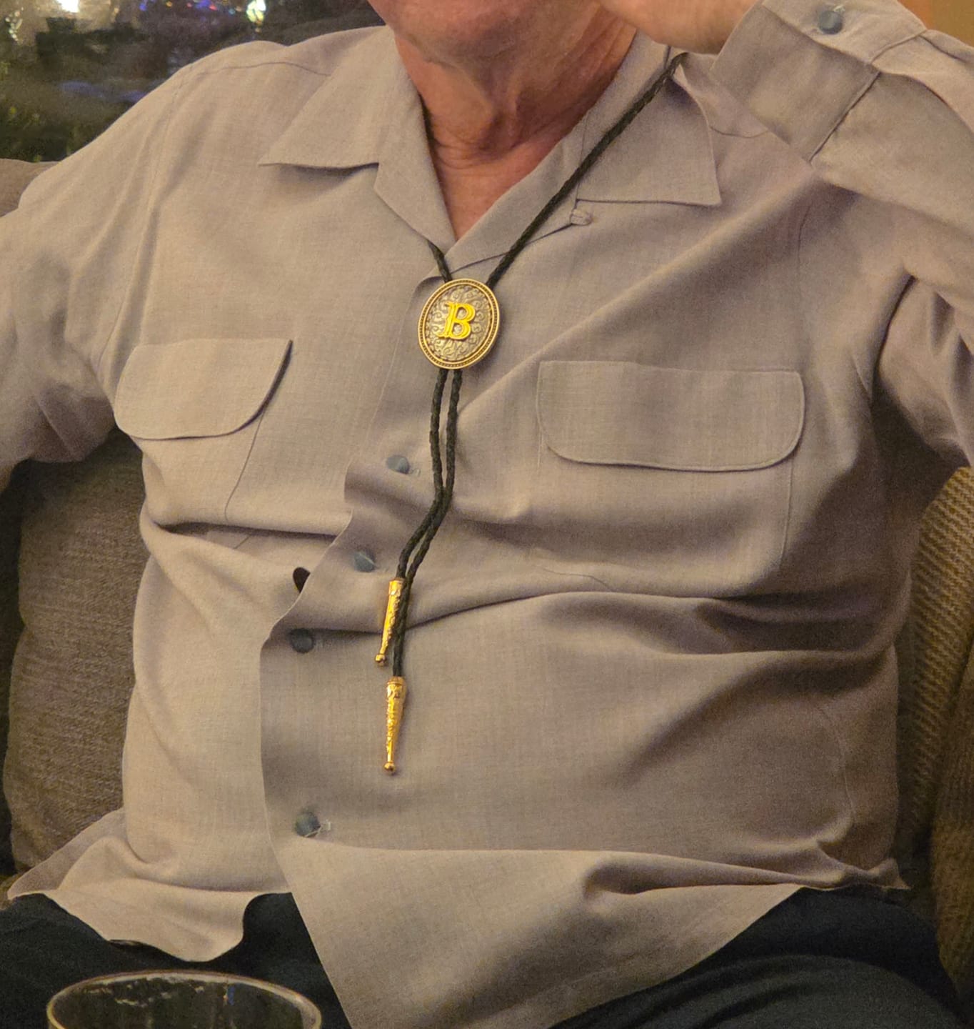 Customer photo review of Western Cowboy Shirt Accessory Alphabet A To Z Bolo Tie
