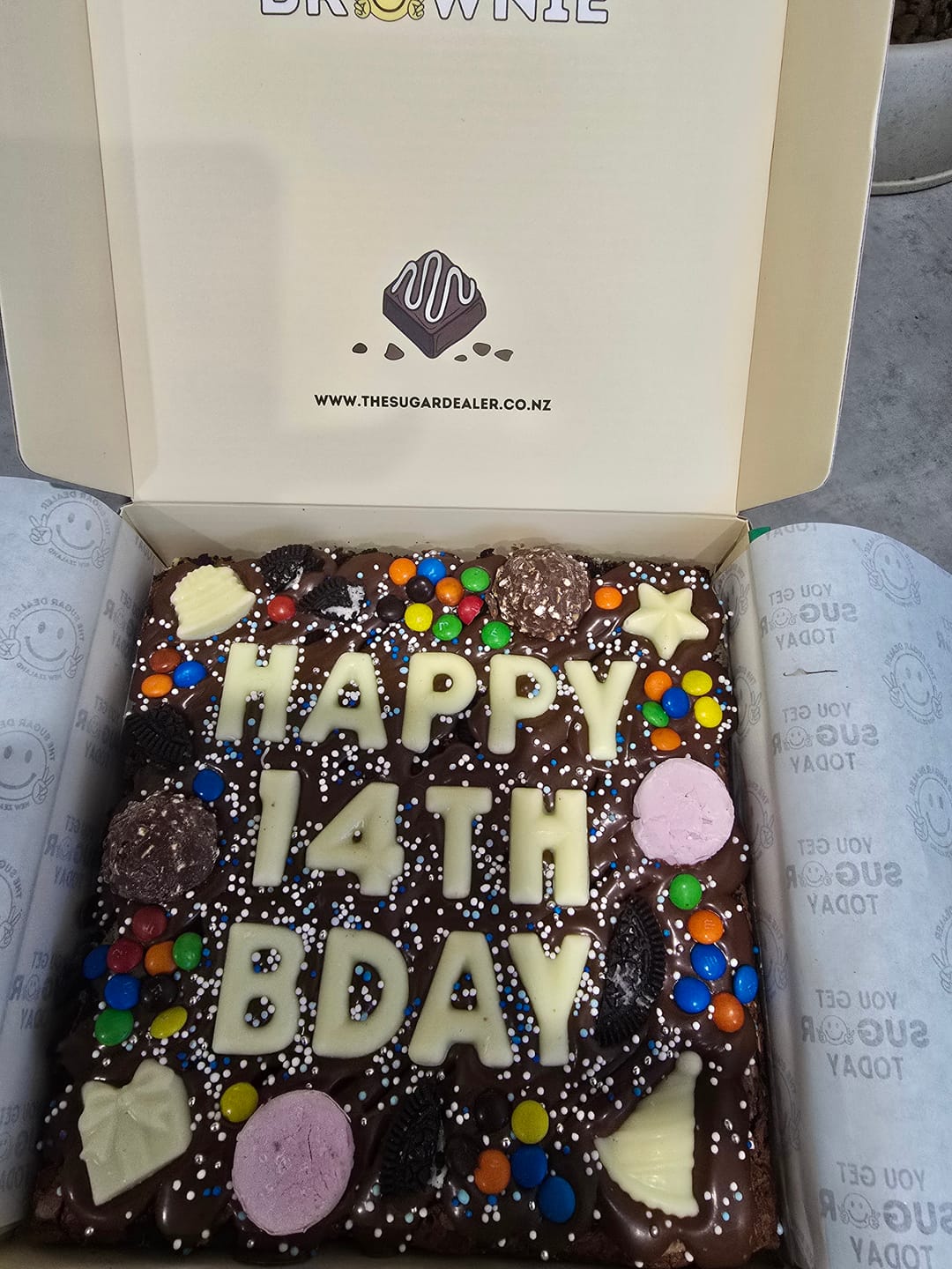 Customer photo review of Custom message birthday brownie