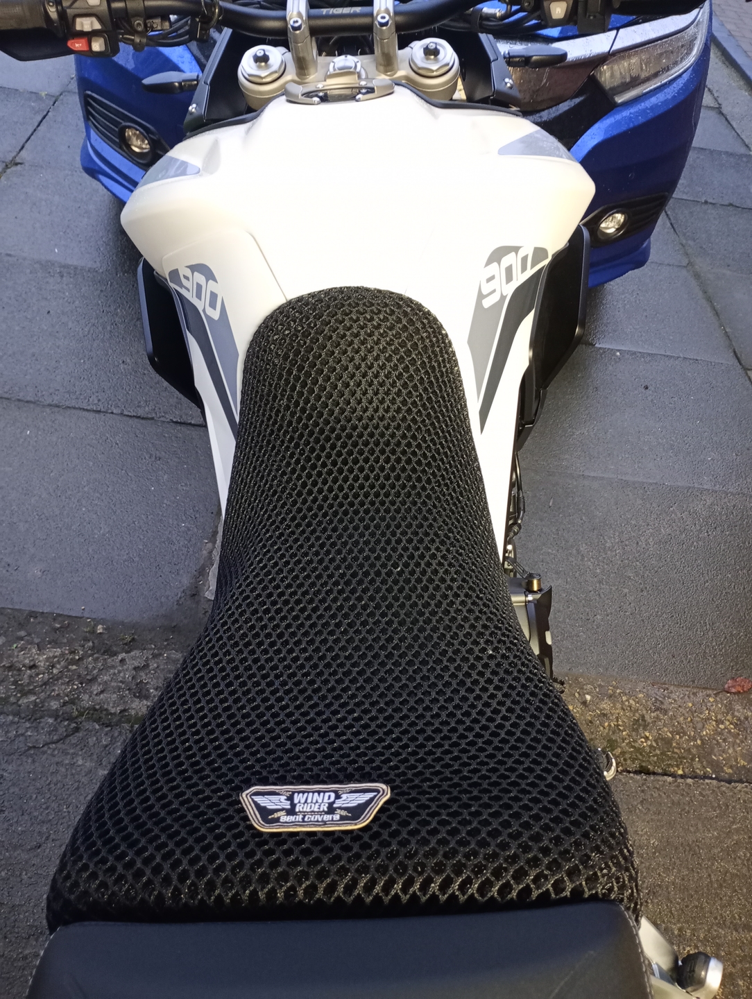 Wind Rider mesh seat cover on a Triumph Tiger 900