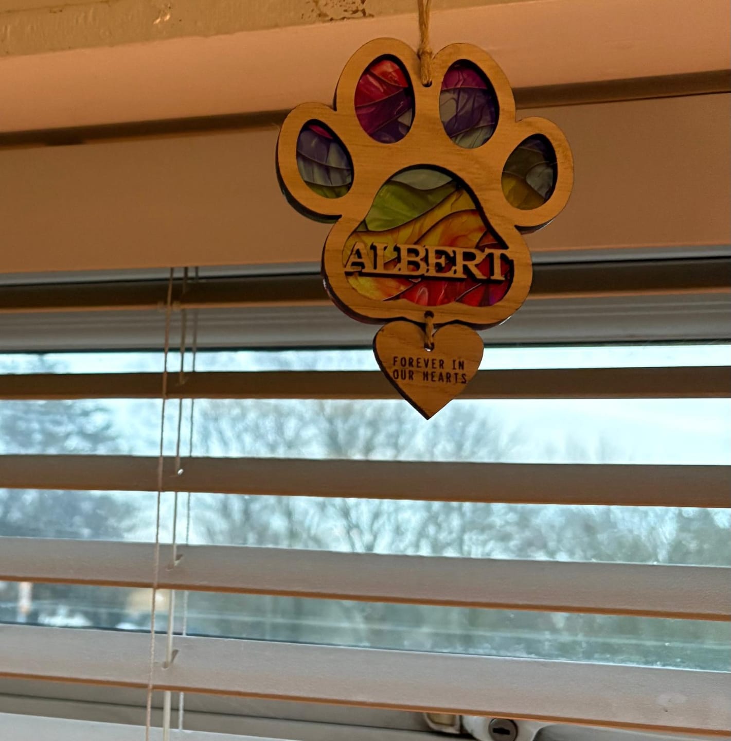 Customer photo review of Rainbow Dog Paw Stained Glass
