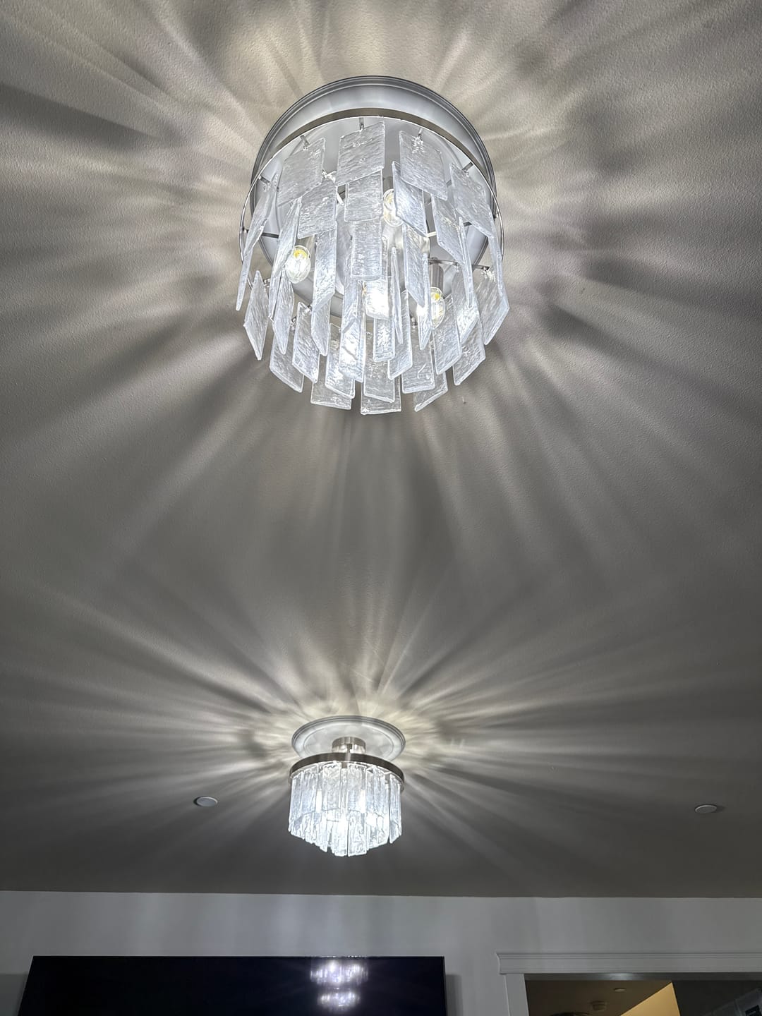 Customer photo review of Tiered Hammered Water Glass Round Semi Flush Mount