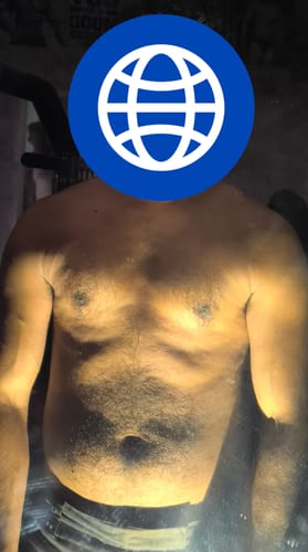 Reviewer's torso in a progress photo after using Wellcore Creatine Monohydrate.