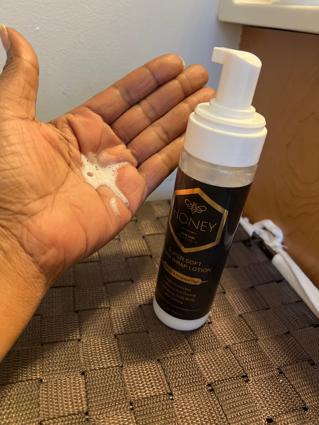 Customer photo review of Honey Haircare Super Soft Non-Flaking "FOAMING WRAP" Lotion for Smoothing, Molding, Styling Relaxed and Natural Hair for Luminous Shine