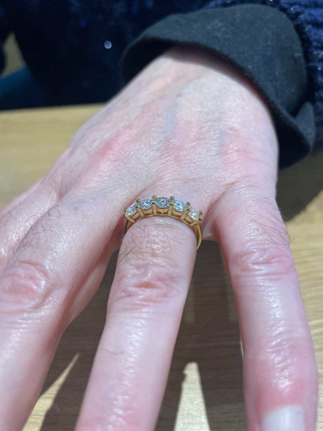 Customer photo review of Gold 1.5ct Moissanite 5 Stone Dazzle Ring