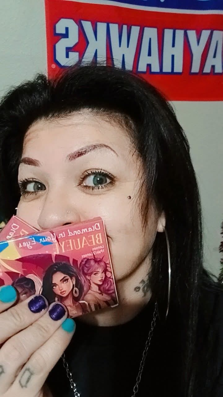 Customer photo review of Perla Green Prescription Colored Contact Lenses