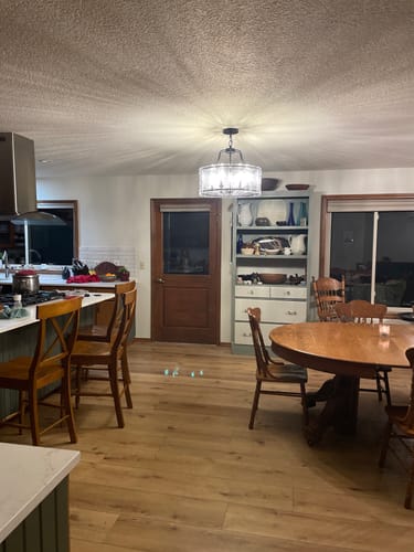 Customer photo review of Brass 6-Light Textured Glass Drum Lantern Pendant