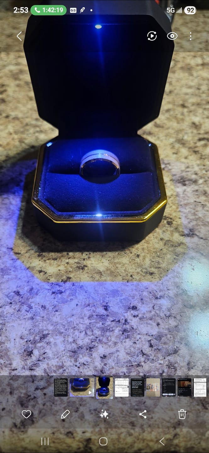 Customer photo review of LED Light Ring Box Engagement Ring Case Velvet Jewelry Gift Box Case Ring Holder Black