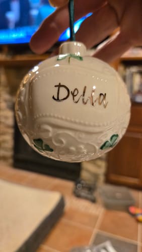 Customer photo review of Belleek Classic Personalised Christmas Bauble