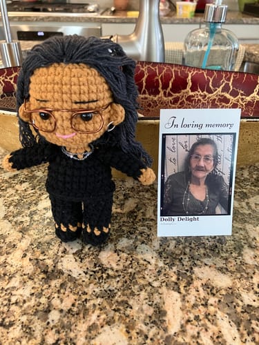 Customer photo review of Dolly® Personalized Crochet Doll with Photo Card