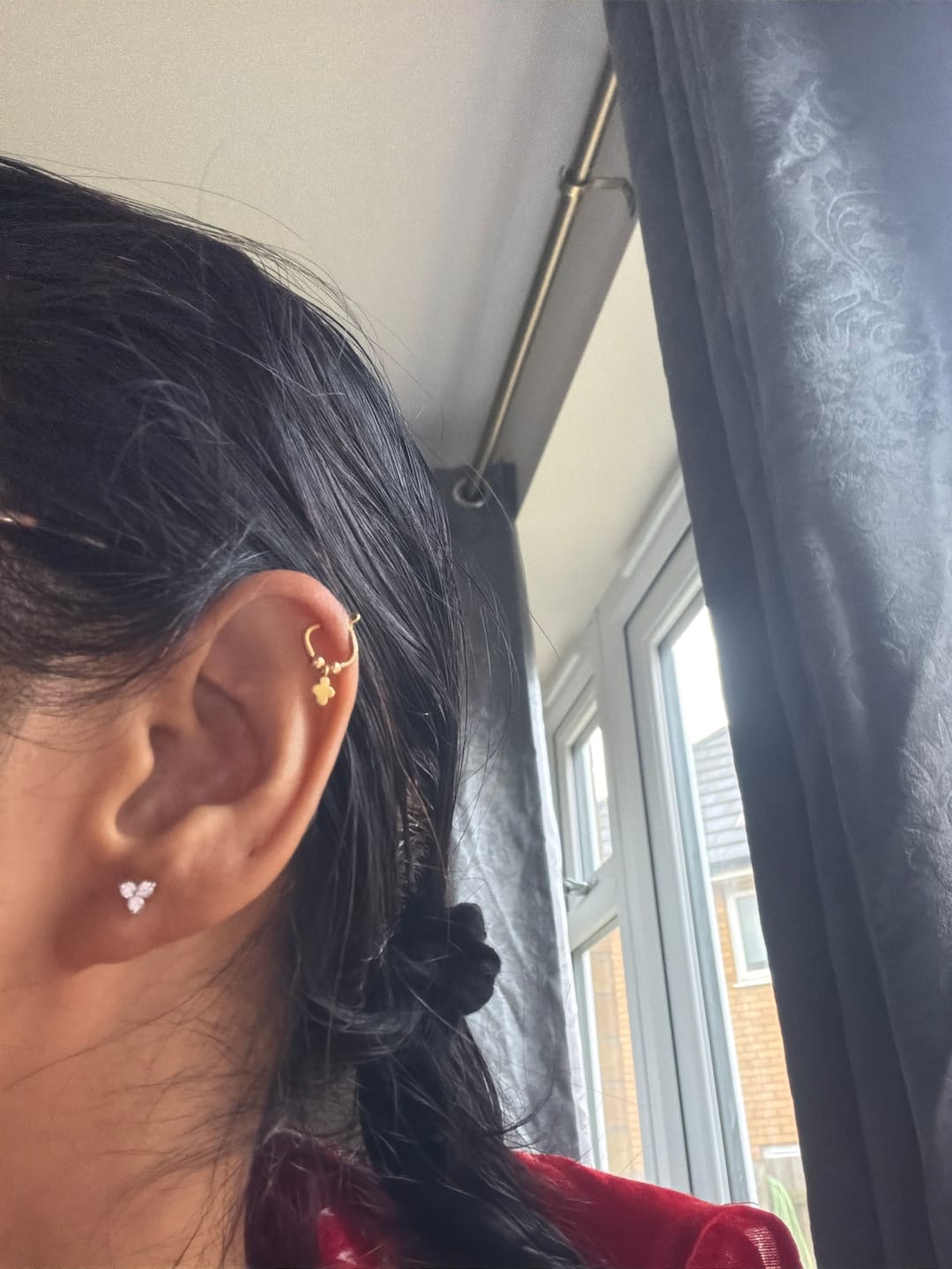 Customer photo review of Versa Trinity Lab Grown Diamond Sleep Stud Earrings