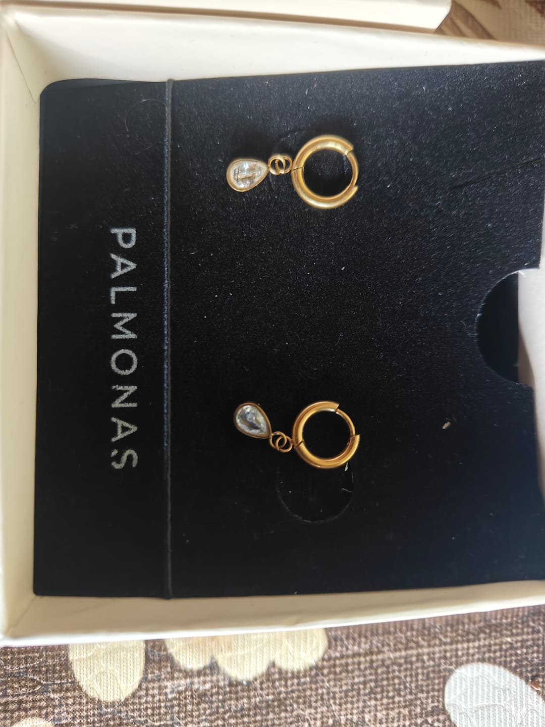 Customer photo review of Solitaire Drop Hoop Earrings