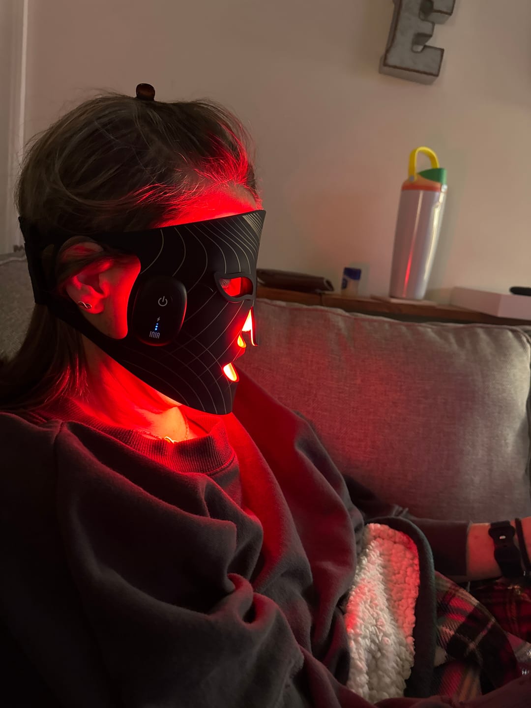 Customer photo review of INIA GLOW Wireless Red Light Therapy Mask