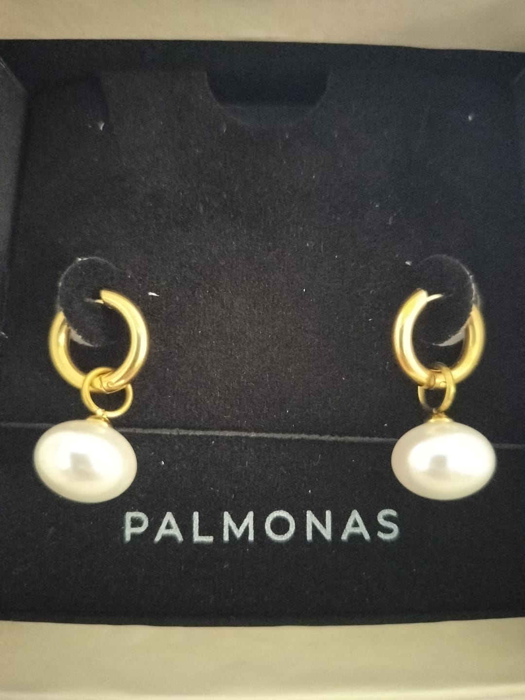 Customer photo review of Drop Pearl Hoop Earrings
