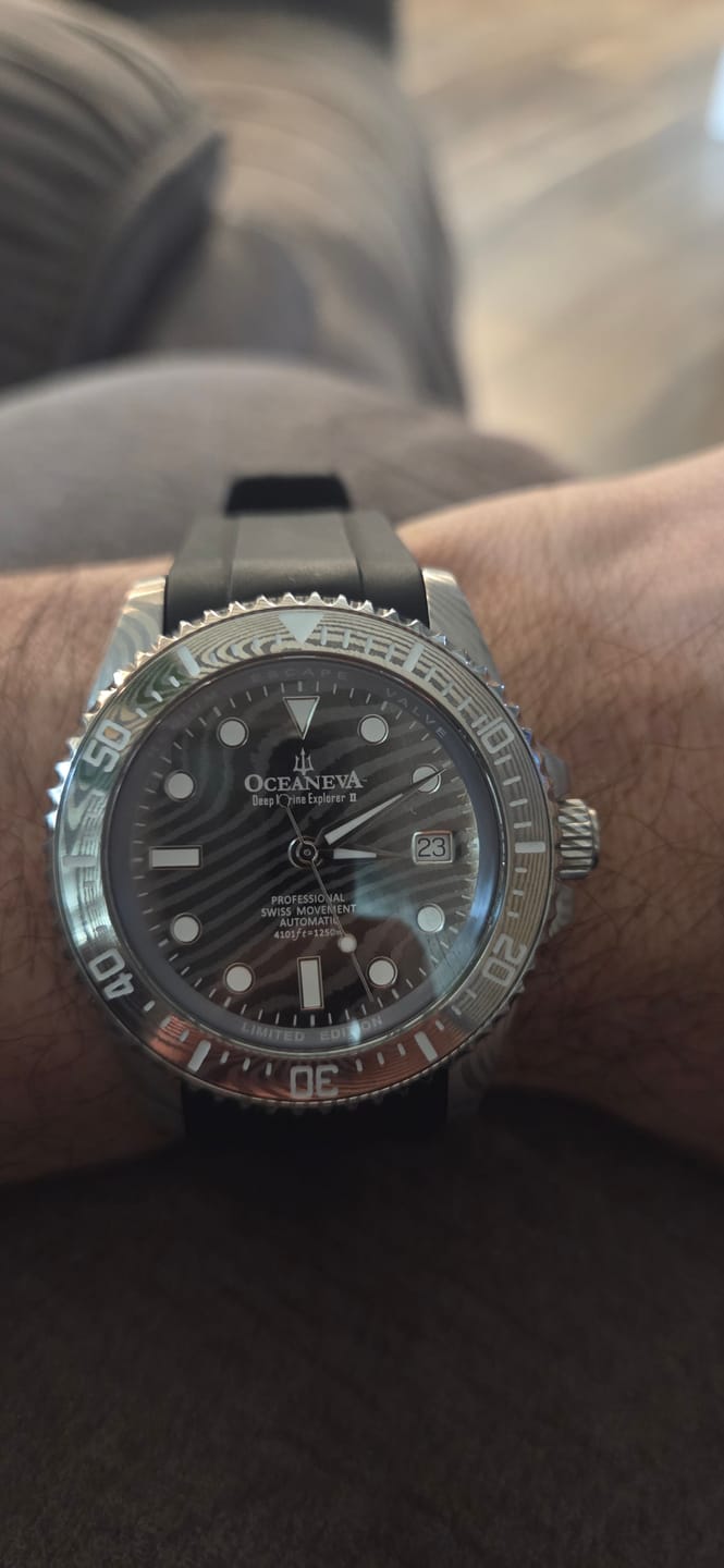 Customer photo review of Oceaneva Mens Deep Marine Explorer II Damascus Steel Dial Watch Rubber