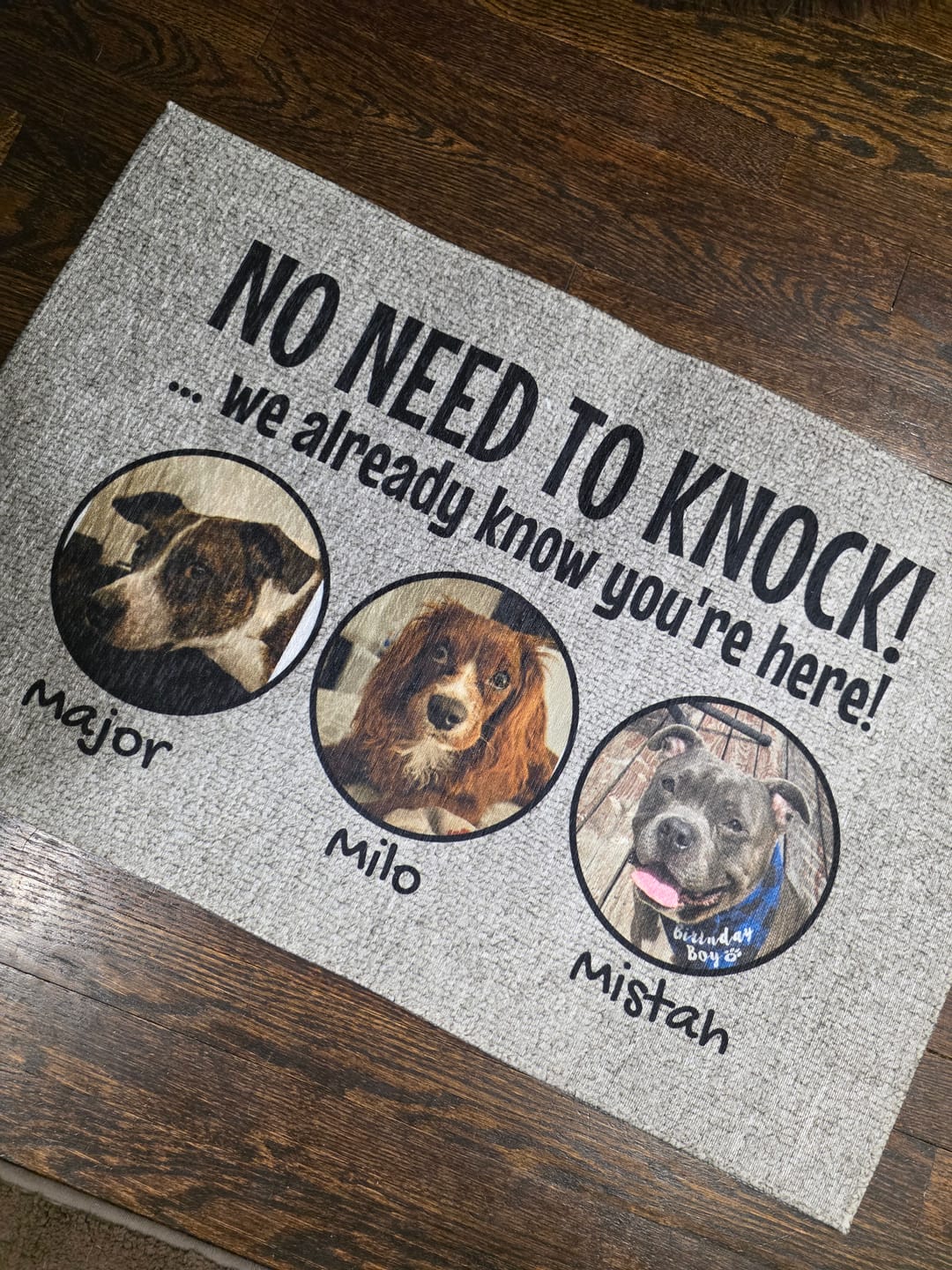 Customer photo review of No need to knock with photo - Personalized Doormat