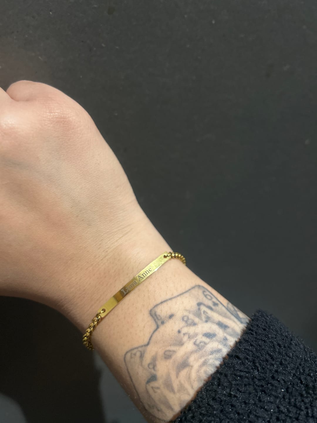 Customer photo review of Engraved Bar Bracelet