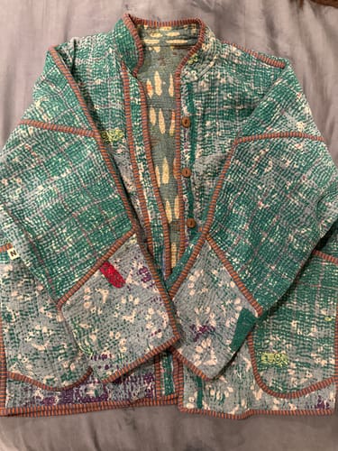 Customer photo review of The Ladhiya Quilted Indigo Kantha Jacket