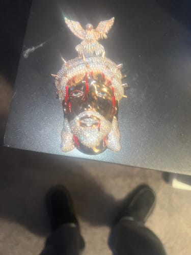 Customer photo review of Enamel Moissanite Jesus Pendant 14K Gold