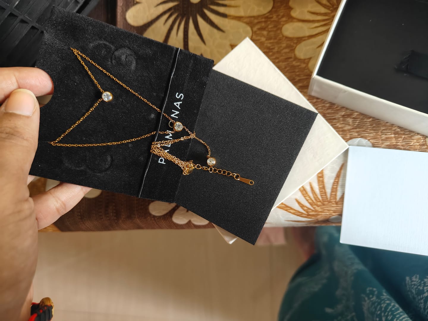 Customer photo review of Two Layered Solitaire Drop Necklace