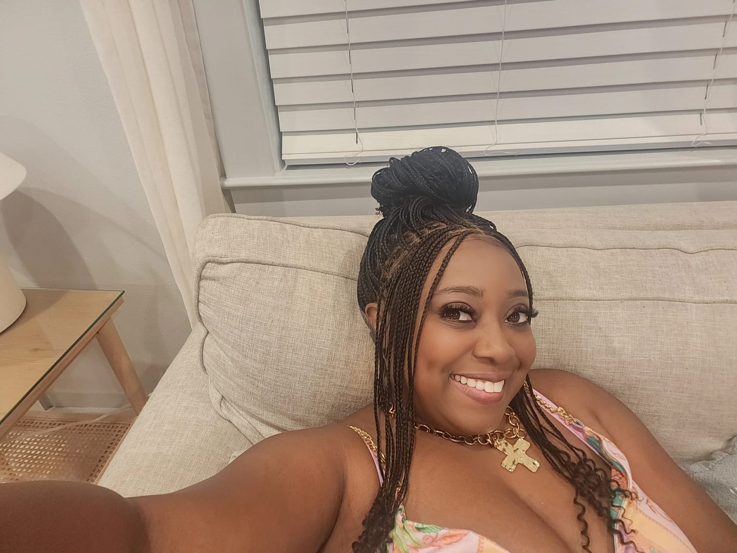 Customer photo review of Tina - Senegalese Mini Twist Braided Wig 14" Full Hand-tied Swiss HD Lace With Curly Ends - Human Baby Hair