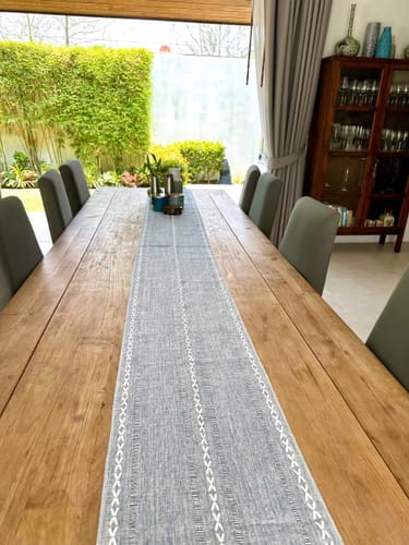 Customer photo review of Cloudy Day Tassel Table Runner