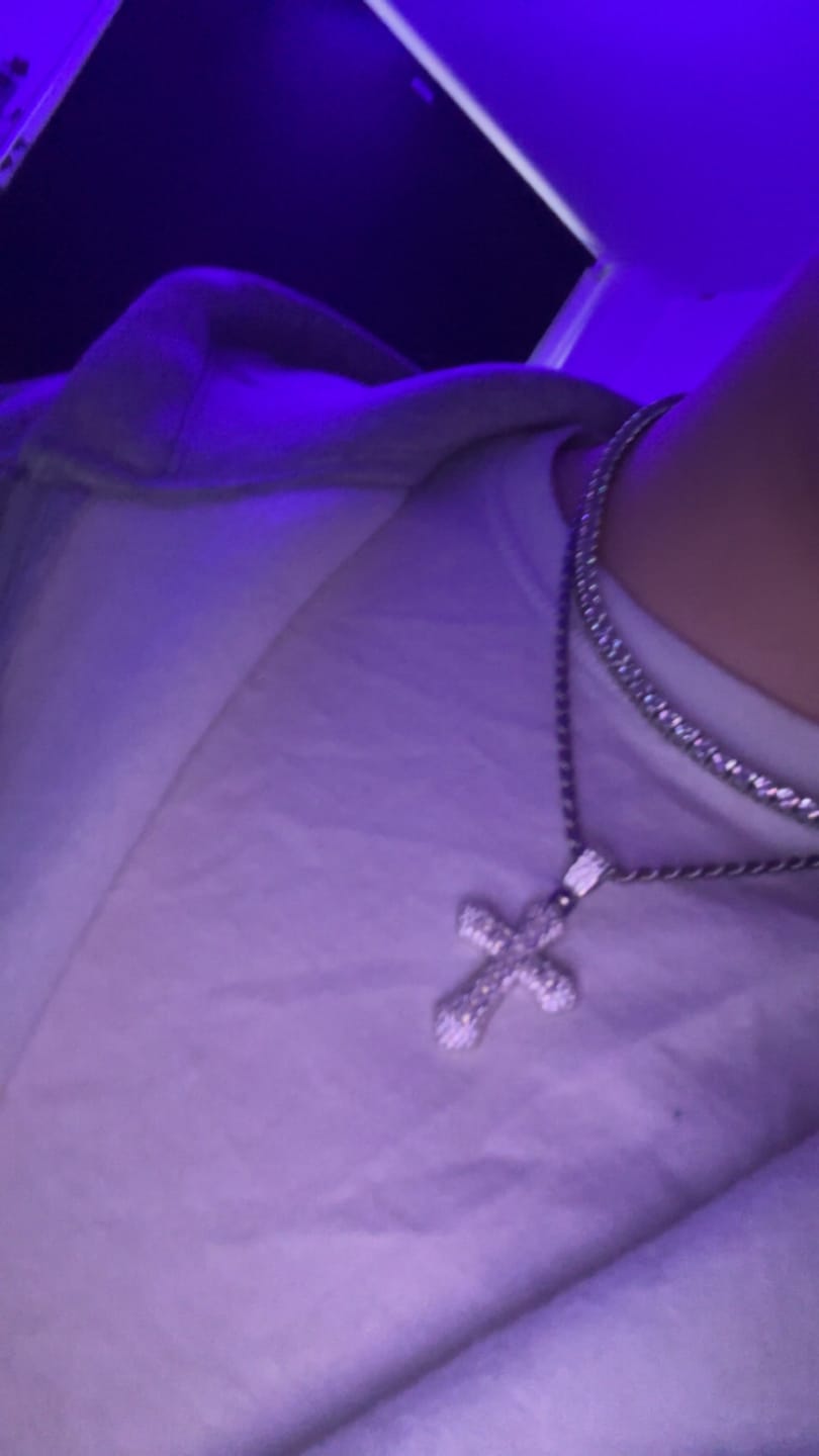 Customer photo review of FROSTY CROSS PENDANT.