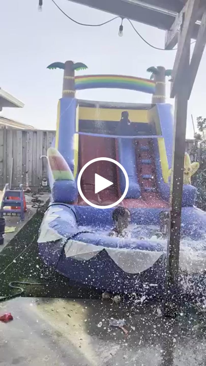 Customer video review of 21ft Commercial Inflatable Slide Pool Bouncy Slide with Blower for Kids