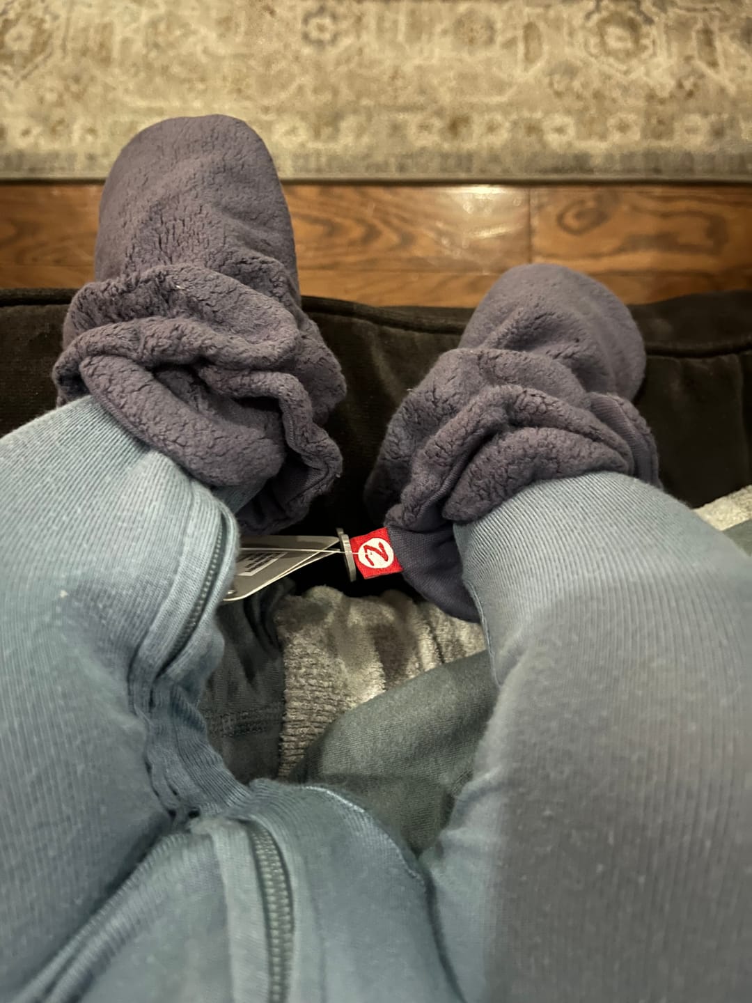 Customer photo review of Cozie Fleece Gripper Baby Bootie - Denim Navy