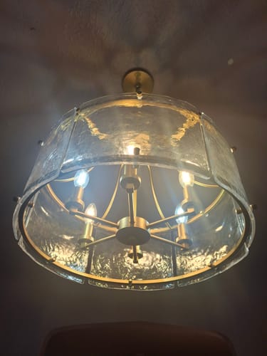 Customer photo review of Modern Brass 6-Light Rippled Glass Drum Pendant