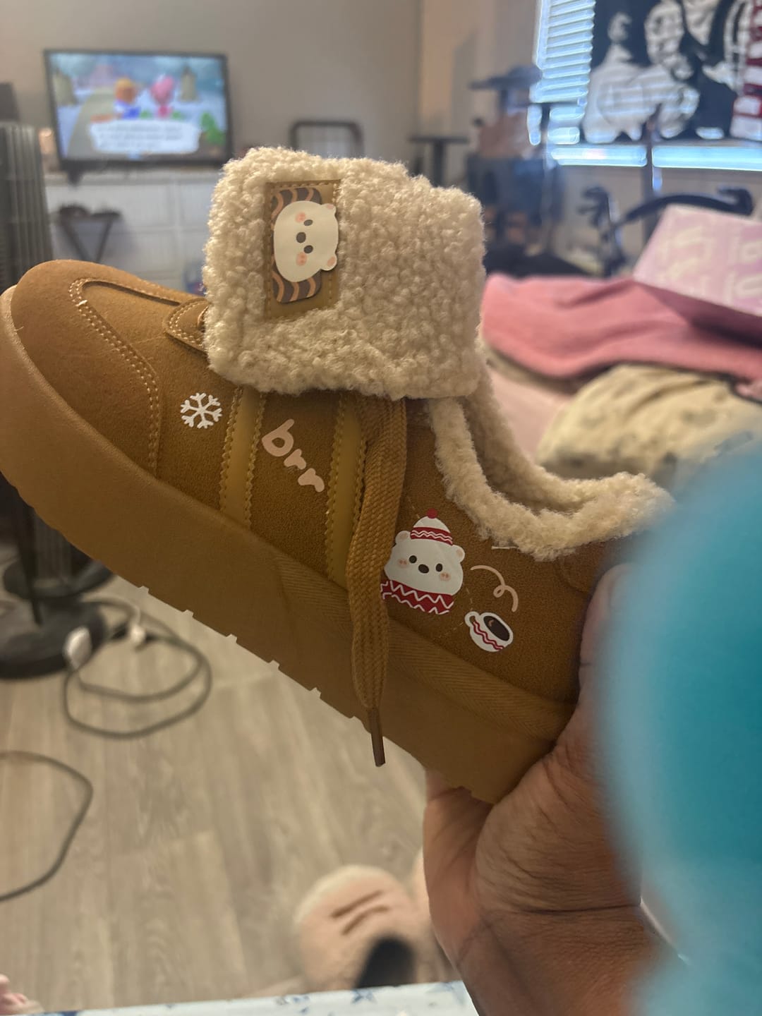 Customer photo review of Cozy Fluffy Polar Bear Chunky Brown Foldover Shoes - Women's