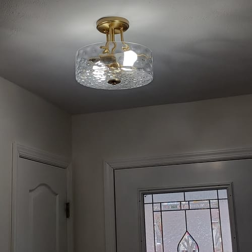 Customer photo review of Round Drum Hammered Glass Semi Flush Mount