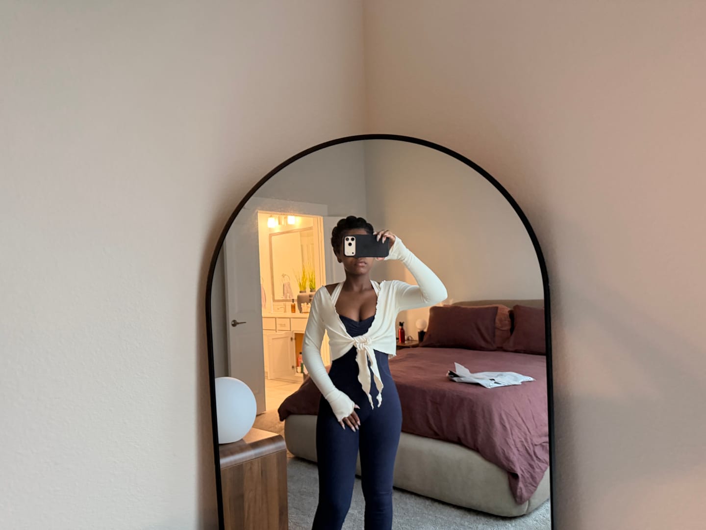 Customer photo review of The Sculpt Onesie / Navy-Cream