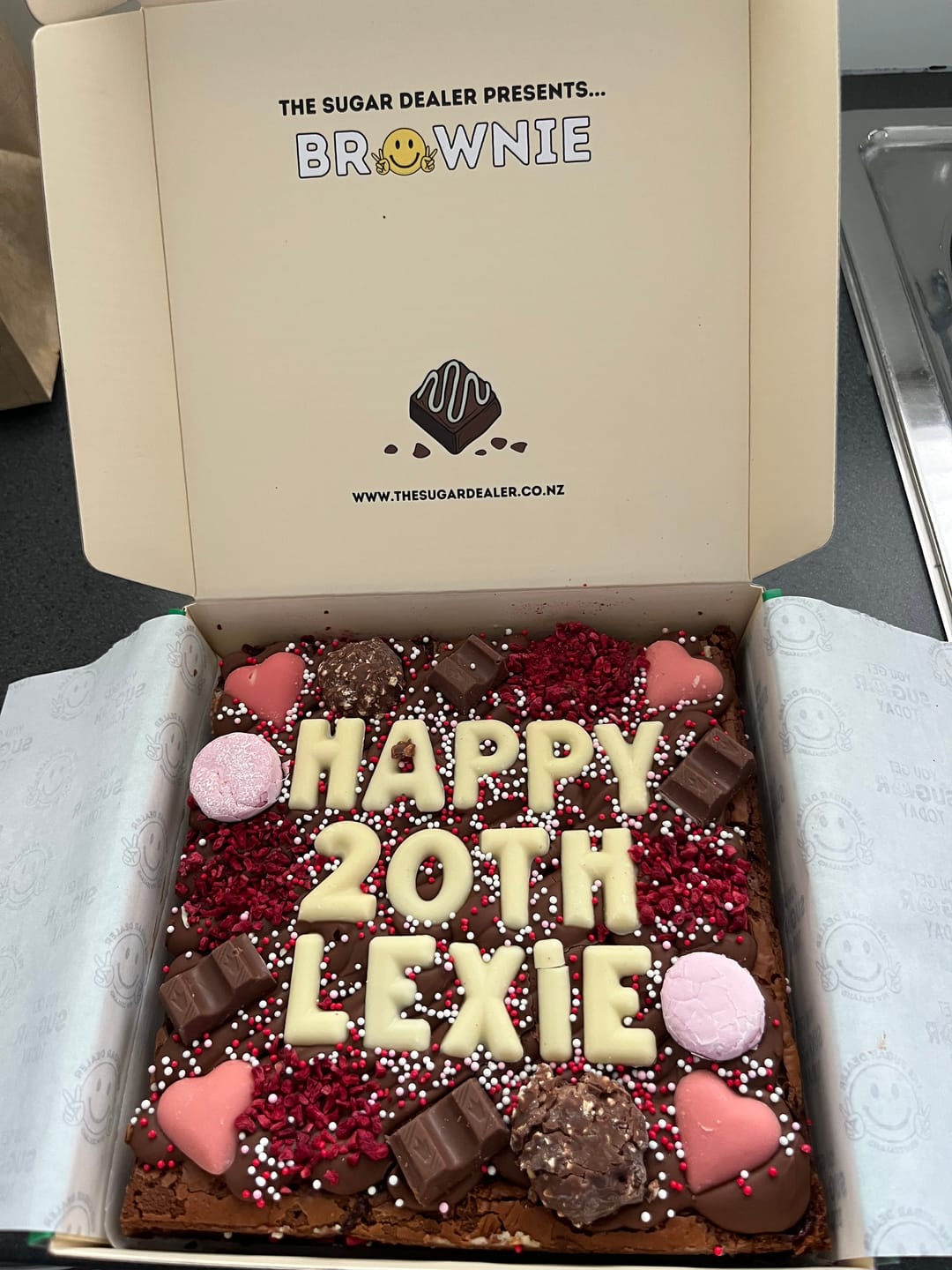 Customer photo review of Custom message heart brownie