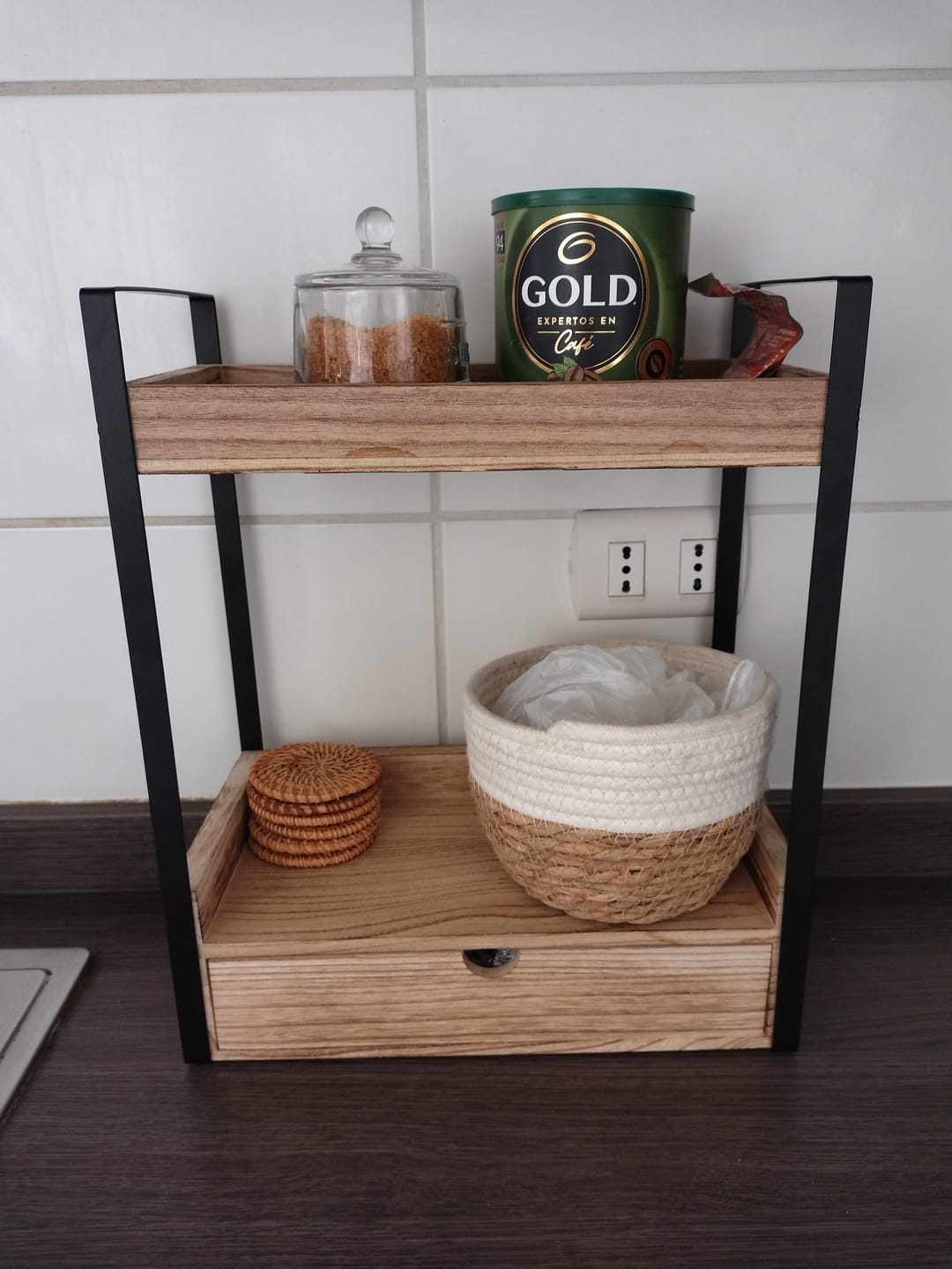 Customer photo review of Organizador de Baño Cocina 2 Niveles con Cajon para Encimera Hogar Madera