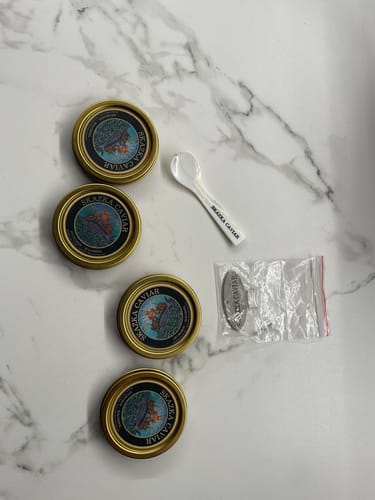 Customer photo review of Gift Set Caviar Sampler (3oz) — Kaluga, Osetra, and Amur