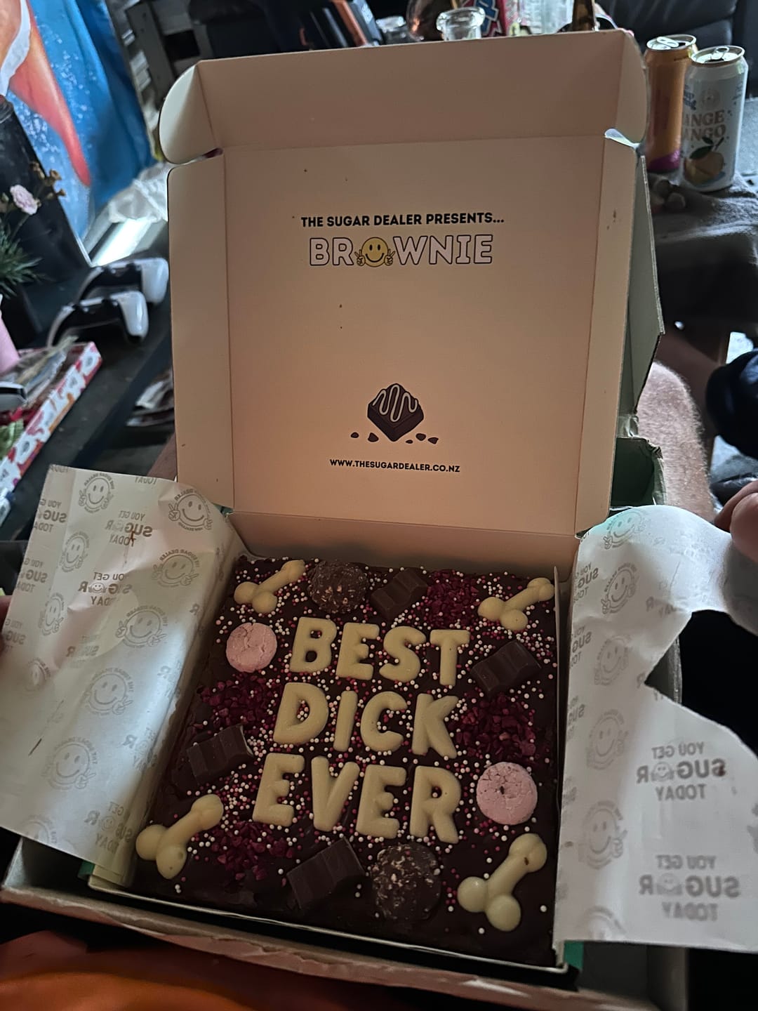 Customer photo review of Custom message dick brownie